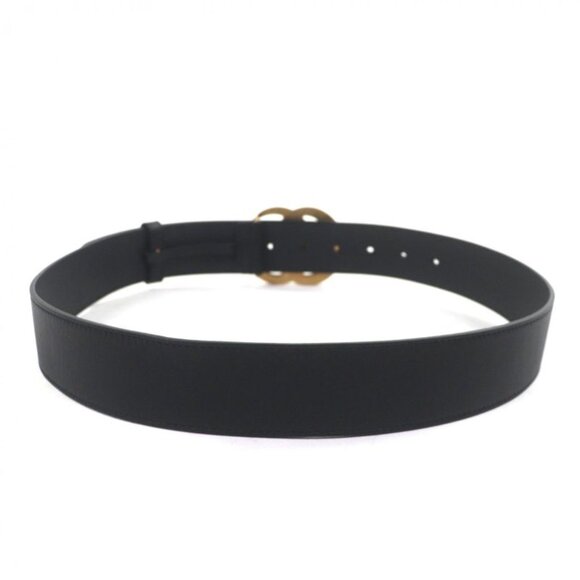 Gucci Double Wide Belt Leather GG Marmont Buckle Black Gold main image 8